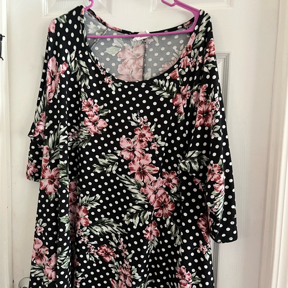 SWAK Gray Dress with Pink Floral and White Polka Dots